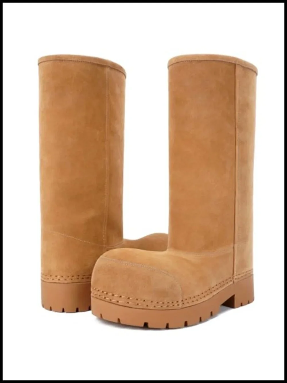 Faux Suede Platform Snow Boots Women Round Toe Knee High Chunky Heel Fur Lining